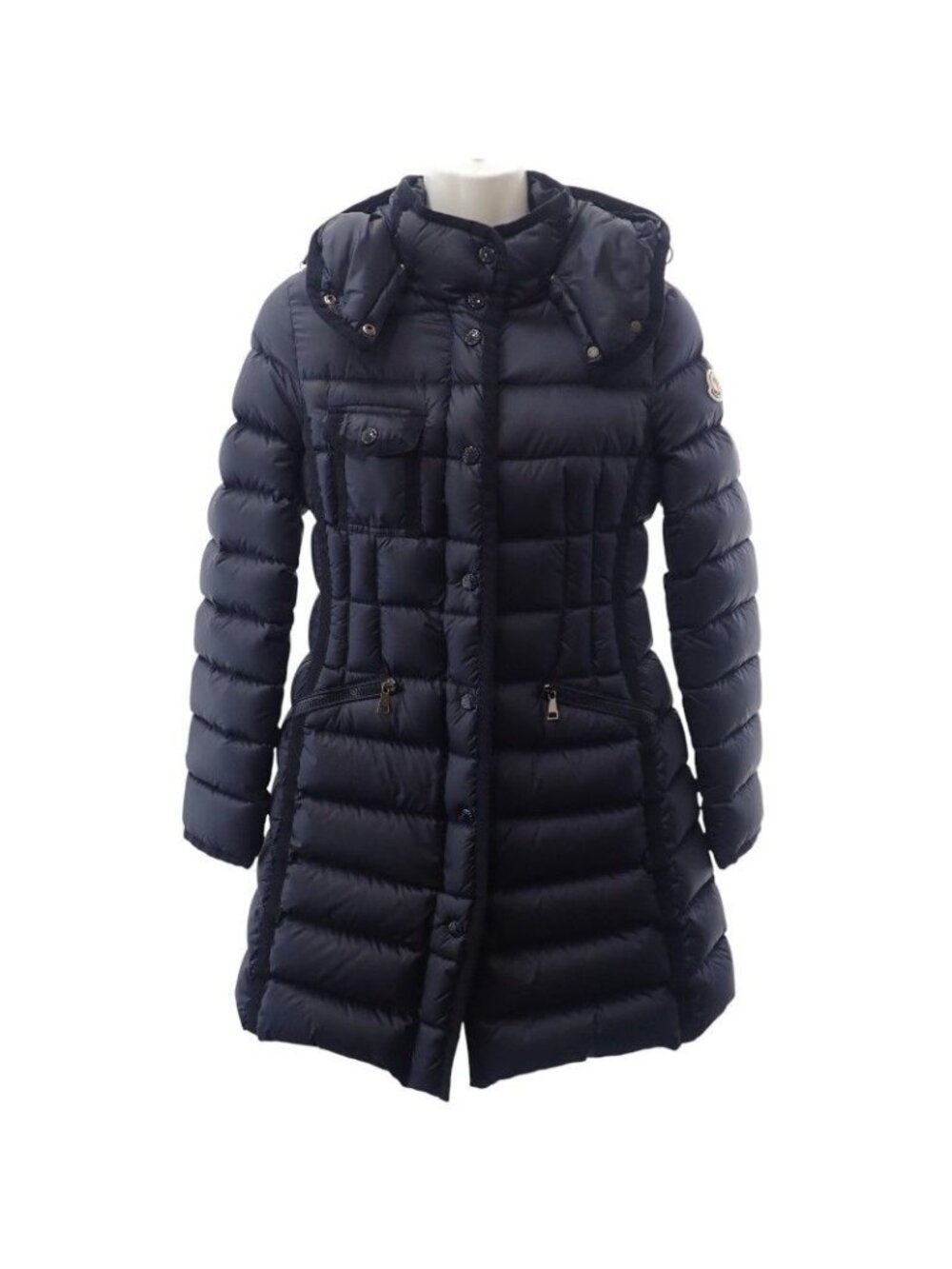 Moncler Hermine Long Down Coat Jacket Nylon 90% Feather 10% Navy 0